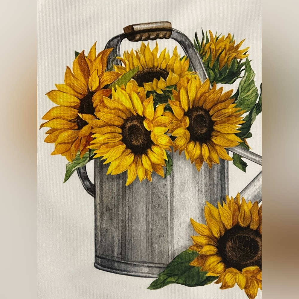 NEW Printed Sunflower in Watering Can Decorative Accent throw Pillow 17x17 - Picture 2 of 5
